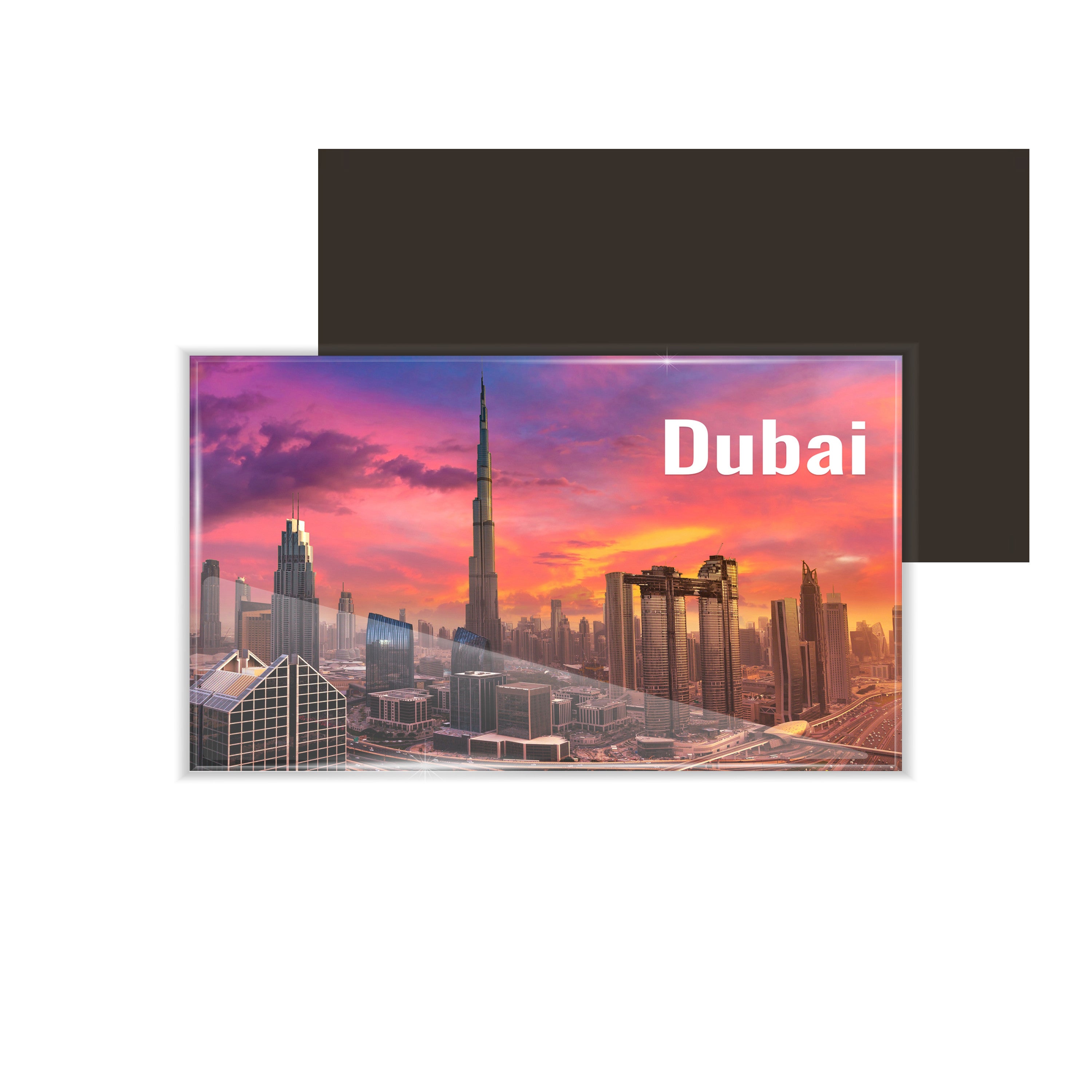 dhcrafts Fridge Magnet Rectangle Acrylic Glass (8.6 x 5.4 cm) Multicolor Travel Dubai Design Pack of 1